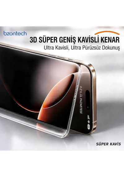 İphone 17 İle Uyumlu 300cc Yeni Nesil Çerçevesiz Tam Kaplayan Ekran Koruyucu Daraltma Yapmaz Large Kavisli