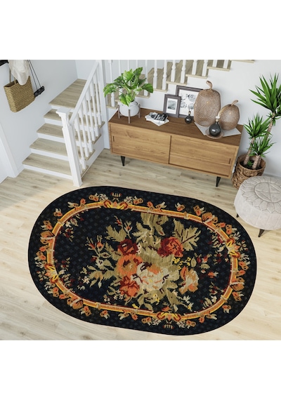 Rovigo Home Dijital Baskı Yıkanabilir Kaymaz Taban Oval Salon Halısı RVG7269-HT452 Çok Renkli