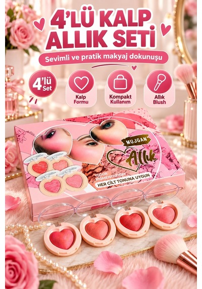 4 Lü Kalp Allık Blush Seti Çok Renkli