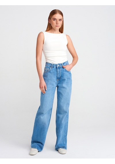 Dilvin 31589 Büzgülü Kayık Yaka Top-ekru Ekru