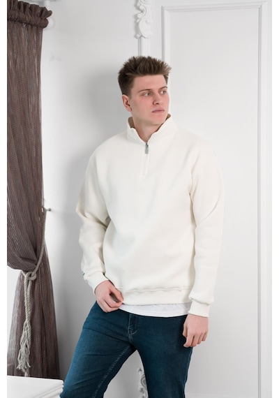 Yarım Fermuarlı Dik Yaka 3 İplik İçi Polarlı Oversize Kışlık Sweatshirt 001