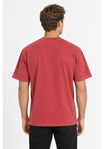 Vasto Moda Erkek Oversize Kalın Dokulu %100 Organik Pamuk Bisiklet Ribana Yakalı Kiremit T-shirt
