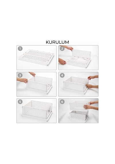 3 Adet Raylı Elbise Organizeri - Mutfak Banyo Düzenleme Depolama Üst Üste Dizilebilir Gri
