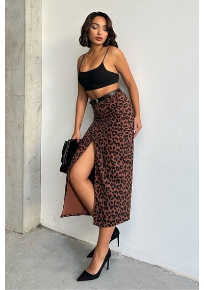 Verymoda Leopar Desenli Uzun Kalem Etek F1665 Kahve Siyah
