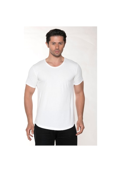 Black Horn Erkek Geniş Yaka %100 Pamuk Salaş T-shirt KIRIK BEYAZ