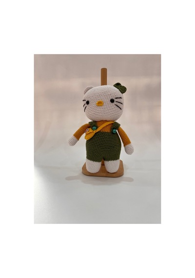 El Yapımı Amigurumi Kedi Örgü Oyuncak Bebek Tığ İşi 24 Cm Sevimli Hediye Haki