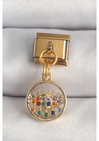Mey İthalat 316l Çelik Gold Renk Sallantı Renkli Zirkon Taşlı Göz Model Nomination Charm 11 15729207