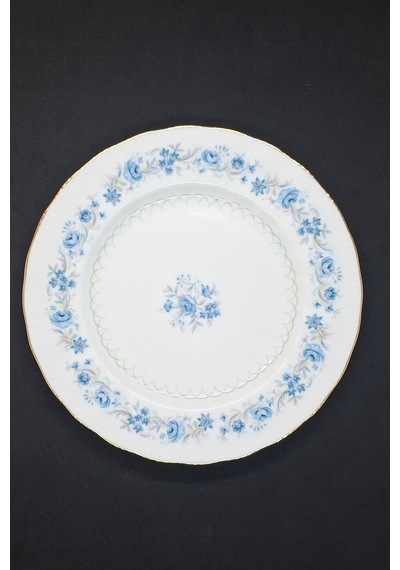 Bone China Mavi Çiçek Çelengi Vintage Pasta Tabağı 20 Cm