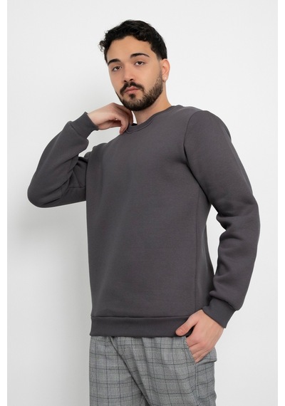 Dasüniforma Basic Baskısız 3 İplik Unisex Cepsiz Düz Sweatshirt Yuvarlak Yaka Sweat Antrasit