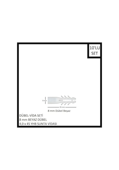 Dübel-vida Seti, Beyaz Dübel 8 Mm, 4,0x45 Yhb Sunta Vidası, 10 Adet