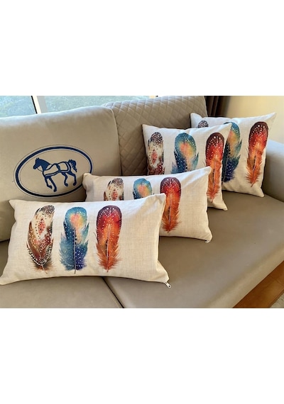 Çift Taraflı Tüy Desenli Dekoratif 4'Lü Kombin Kırlent Kılıfı Set