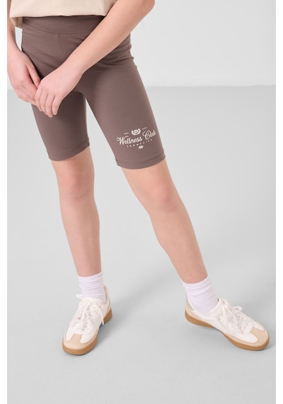 Tommylife Bej-kahverengi Pamuklu O Yaka Standart Fit Baskılı Kız Çocuk Tayt Takım - 75190 Bej