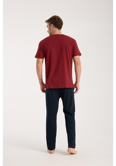 Akbeniz Erkek Bordo Düğmeli Yaka Kısa Kol Pijama Takımı