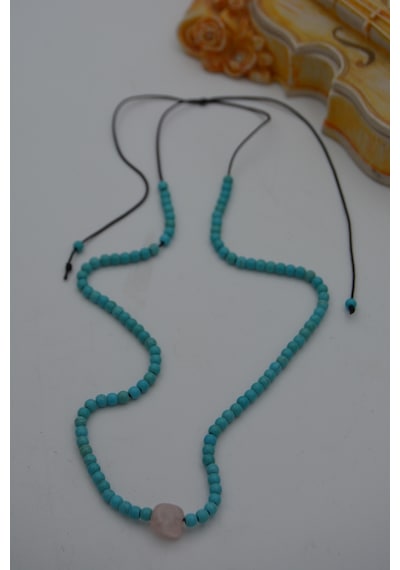 Stoneage Jewellery Pembe Kuvars Ve Turkuaz Taşlı Metalsiz Kolye N11.38914 Kırmızı