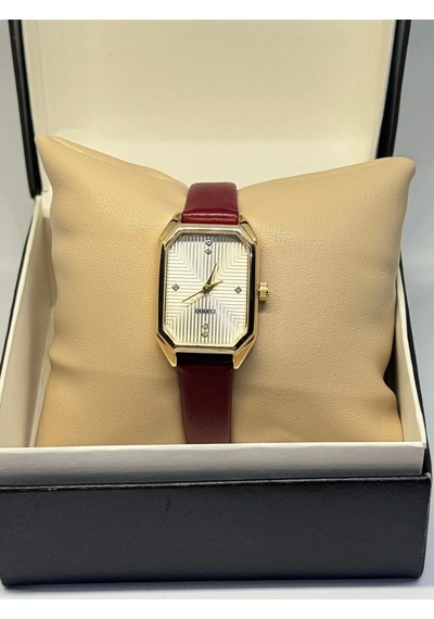 Savior Collection Zelinda Gold Sarı Saat Bordo Deri Kordon