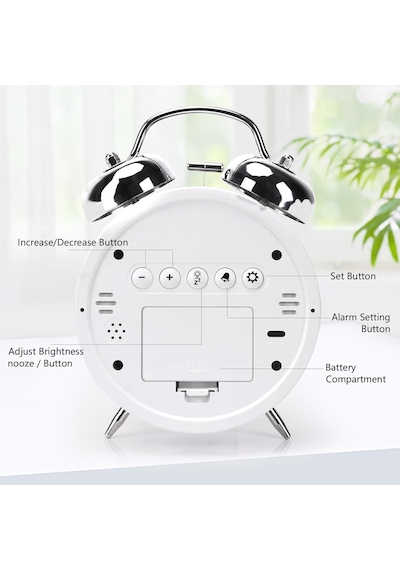 Valkyrie Led Ekranlı Analog Alarmlı Masa Saati Çalar Saat Pil Dereceli Çift Alarmlı Dijital Saat Gümüş