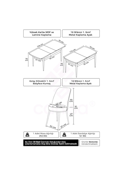 Canisa Nira Serisi 70x114 Mdf Açılabilir Beyaz Mutfak Masa Takımı 4 Siyah Sandalye Krom Detay Beyaz Masa Sandalye Siyah Ayaklar Krom