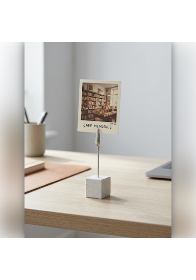 Metal Not Tutucu Metal Kıskaçlı Notluk Mermer Desenli Masaüstü Not Tutacağı Mermer Desen