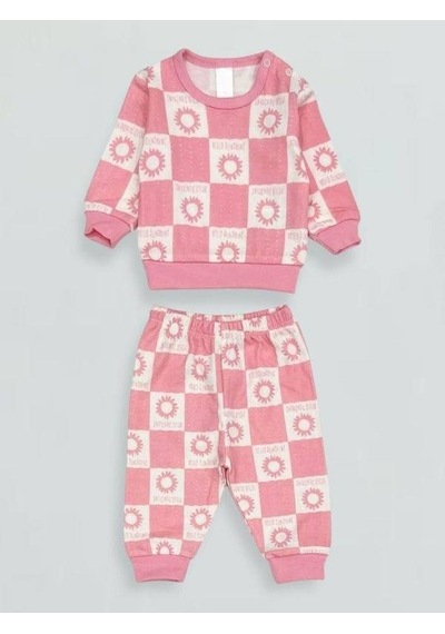 Breeze Kız Bebek Desenli Pamuklu Pijama Takım-15340 Pembe
