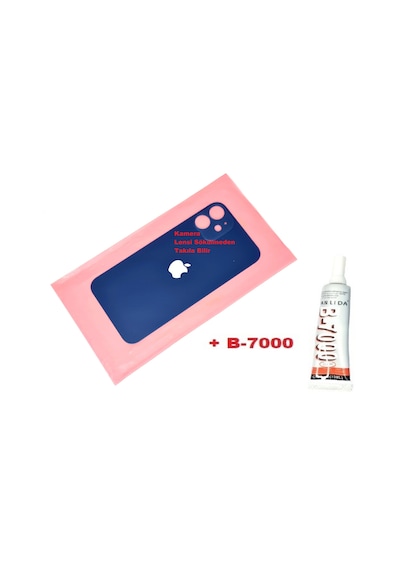 Apple Uyumlu iPhone 12 Mini Arka Pil Batarya Kapağı Cam+b-7000 Lacivert