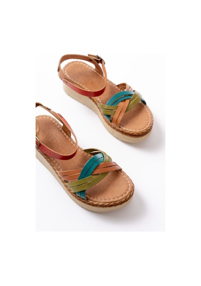 Aymood 730-037 Multi Hakiki Deri Ortopedik Taban Kadın Sandalet Multi