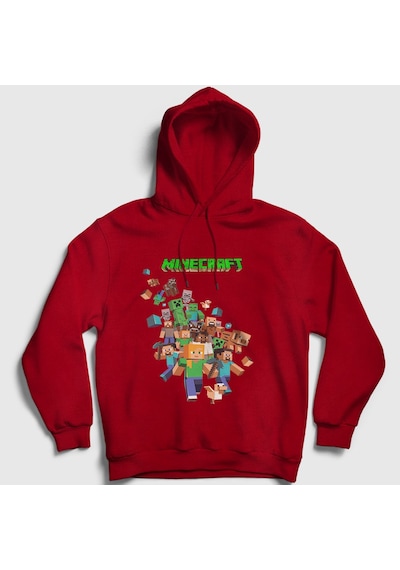 Presmono Unisex All Minecraft Kapüşonlu Sweatshirt Kırmızı