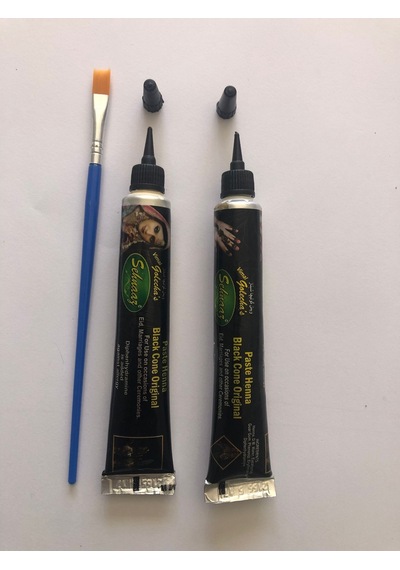 Hint Kınası Desenleri 12 Sayfa Birden 2 Tüp Kına, fırça Hediyeli Siyah