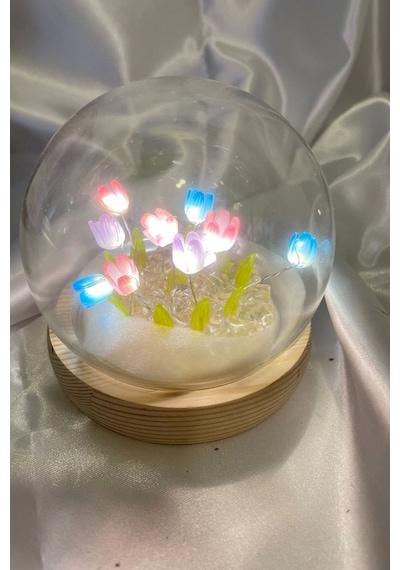 3d Led Işık Cam Küre Çok Renk Gece Lambası Mini Laleler 10 Cm
