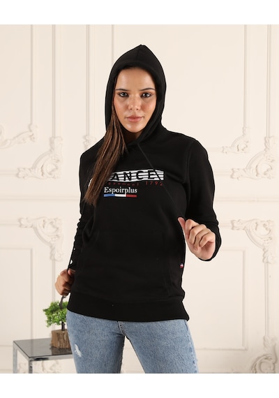 Siyah Renk Baskı Detaylı Unisex Sweatshirt Siyah