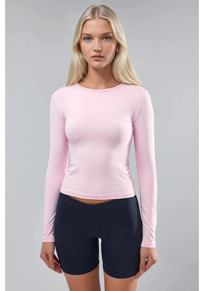 Hiccup Busem Slim Fit Yuvarlak Yaka Uzun Kollu Bluz Toz Pembe