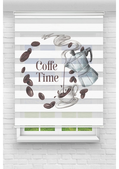 Perdecizade Enxboy Coffe Time Dijital Baskılı Zebra Perde-cocuk Odası-stor Perde Renkli