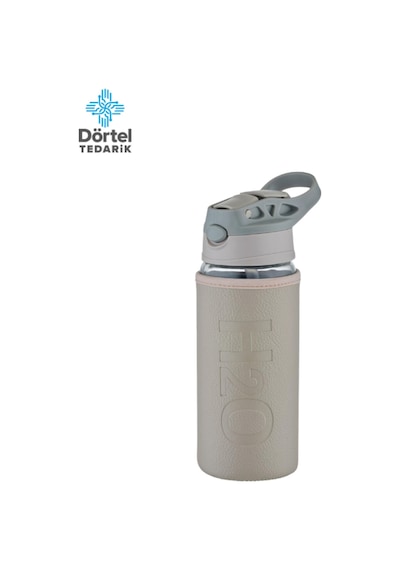 H2o Deri Kılıflı Pipetli Cam Matara 500 Ml Bej