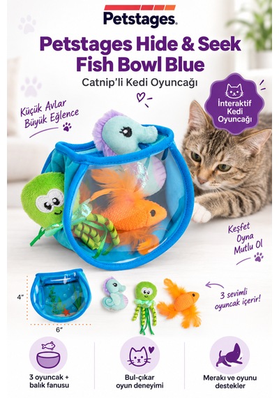 Petstages Hide Seek Fish Bowl Blue Catnipli Kedi Oyuncağı Peluş
