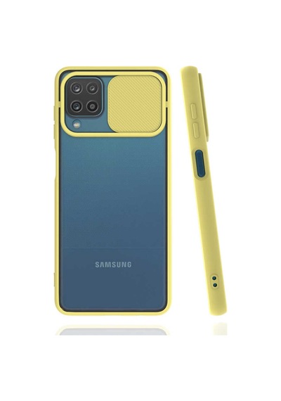 Noktaks Samsung Galaxy Uyumlu A12 Kılıf Slayt Sürgülü Arkası Buzlu Lensi Kapak Lacivert T18094