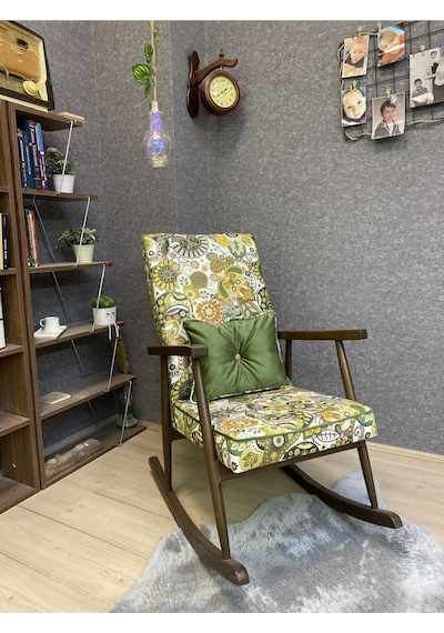 Asedia Trend Ceviz Yeşil Retro Sallanan Sandalye