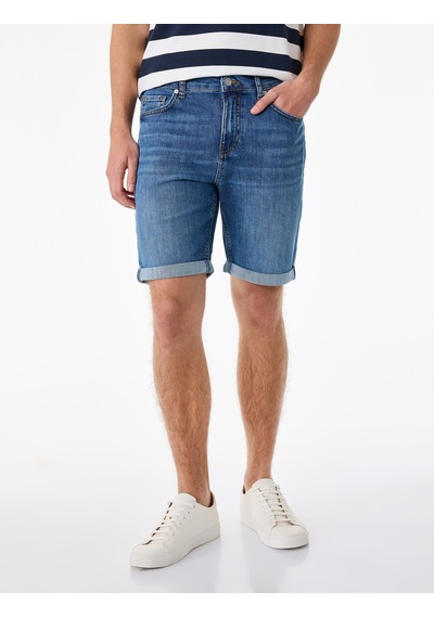 Koton Normal Bel Pamuklu Bermuda Slim Fit Jean Şort Koyu İndigo 6sam40285nd