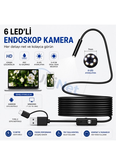 Uninet Türkiyede Ilk 10 Metre 3 Kameralı Android Ve Bilgisayar Uyumlu Endoskop Yılan Kamera 1080p Full Hd