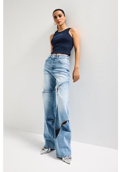 it's basic Kadın Mavi 4s6-27 Loose Fit %100 Koton Özel Tasarım Denim Jean