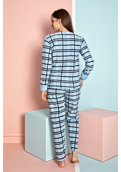 Nisanca Kışlık Kadın Polar Pijama Takımı - Yılbaşı Pijaması mavi