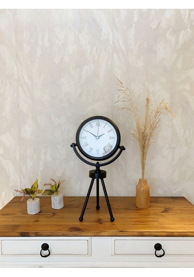 Siyah Metal Mini Tripod Retro Masa Saati 45 26 Cm Renkli