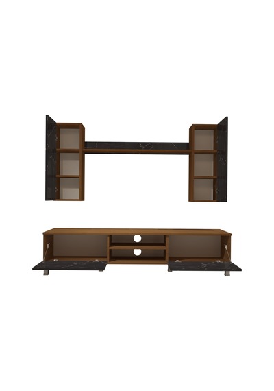 Decoraktiv Eko 5d Mdf Dvd Krom Ayaklı Tv Ünitesi Tv Sehpası Ceviz - Siyah Mermer