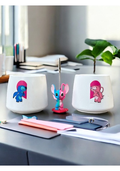 Kawaii Sevimli Stitch Ve Angel Fotoğraf Ve Not Tutucu Sevgili Kombini - Ofis Masa Not Tutacağı Çok Renkli