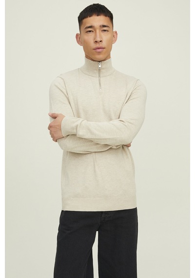 Jack & Jones Yarım Fermuarlı Örgü Kazak Yulaf Ezmesi