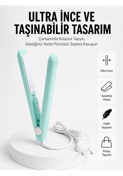 Seyahat Tipi Taşınabilir Saç Düzleştirici Saç Şekillendirici Yüksek Isı Ayarlı - 8912733114133