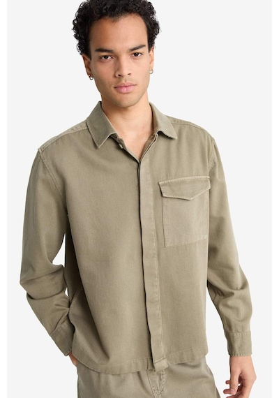 Defacto Boxy Fit Polo Yaka Twill Uzun Kollu Gömlek F7124ax25aukh401 Haki