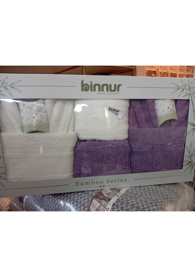 Yünteks Binnur Bamboo 8 Parça Aile Bornoz Takımı / %100 Pamuk / Aile Seti / Çeyizlik / Günlük / Modern / 1.kalite Beyaz - Lila Yünteks Binnur Bamboo 8 Parça Aile Bornoz Takımı / %100 Pamuk / Aile Seti / Çeyizlik / Günlük / Modern / 1.kalite Beyaz - Lila