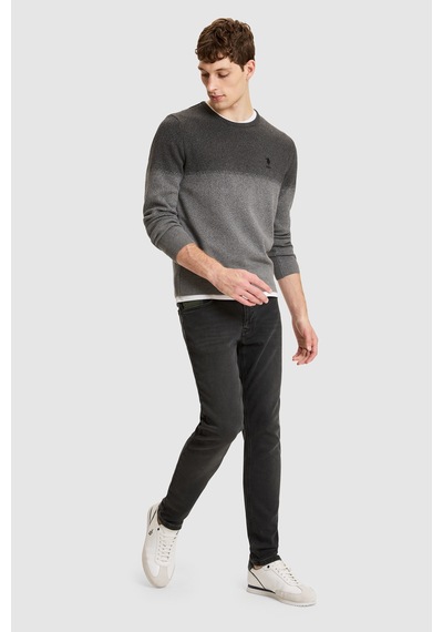 U.S. Polo Assn. Erkek Antrasit Bisiklet Yaka Regular Fit %100 Pamuk Geçişli Renkli Kazak 50327453-vr006