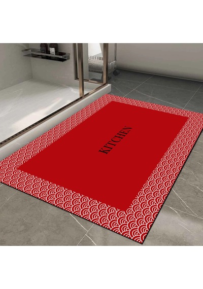 Dijital Kaymaz Yıkanabilir Banyo Mutfak Salon Paspas Halısı Trend Al4025 Kırmızı