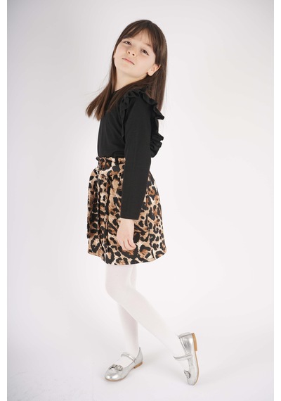 Miniko Kids Kız Çocuk Leopar Cep Model Etekli Kol Detaylı Takım Siyah