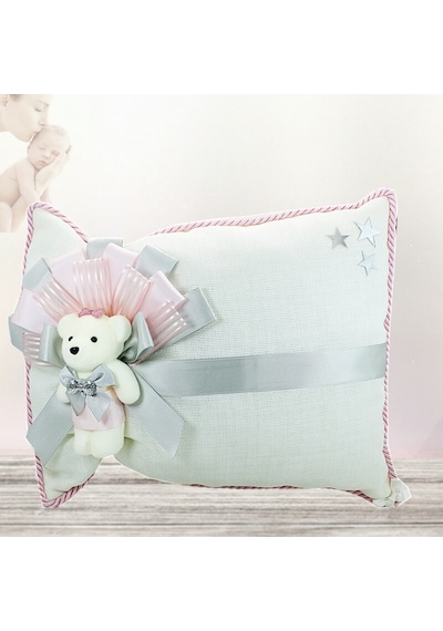 Süslebabypartystore Takı Yastığı, Keten Kumaş Pembe & Gümüş Gümüş - Pembe